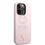 Guess Apple iPhone 14 Pro Liquid Silicone Case With Shiny Line & Metal Triangle Tone Logo - Purple Accessories >
