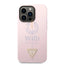 Guess Apple iPhone 14 Pro Liquid Silicone Case With Shiny Line & Metal Triangle Tone Logo - Purple Accessories >