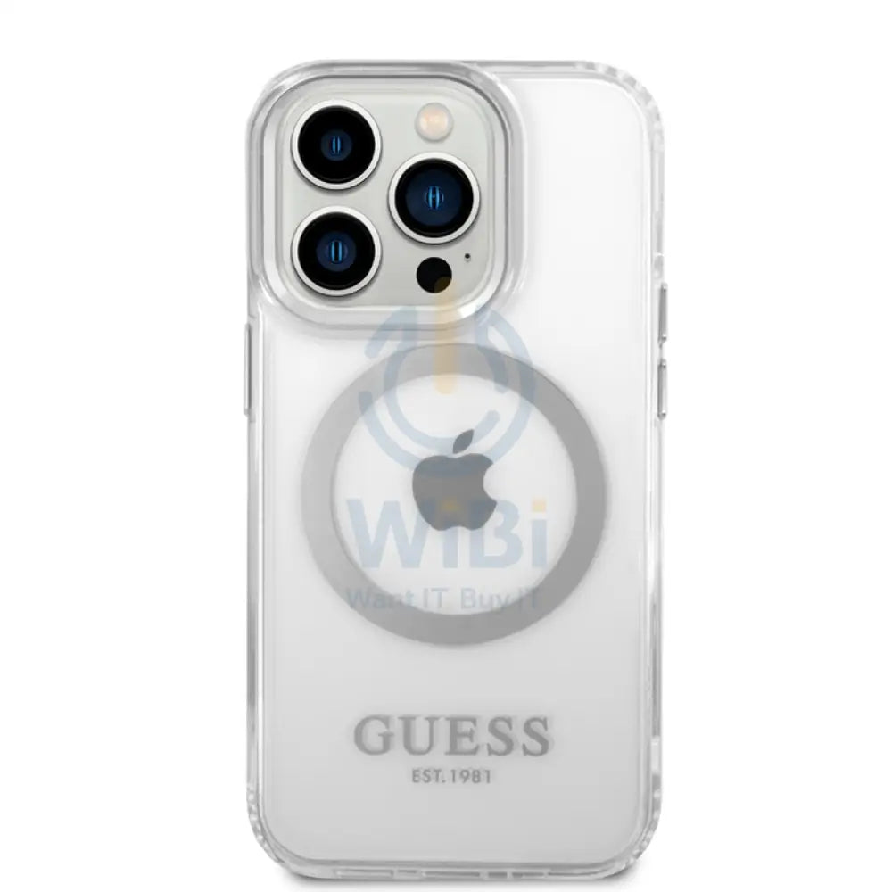 Guess Apple iPhone 14 Pro Magsafe Compatible Translucent Silver Outline & Logo - Silver Accessories > Mobiles & Tablets