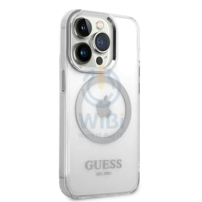 Guess Apple iPhone 14 Pro Magsafe Compatible Translucent Silver Outline & Logo - Silver Accessories > Mobiles & Tablets
