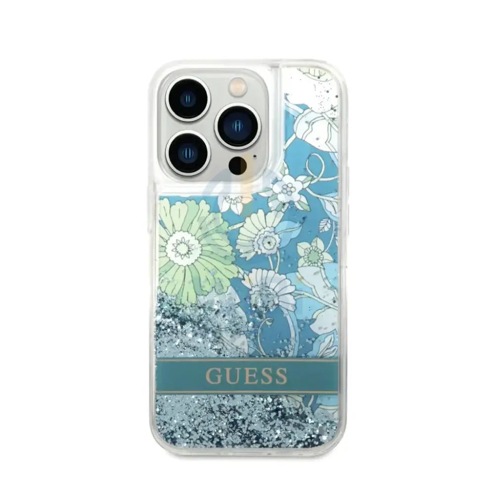 Guess Apple iPhone 14 Pro Max Liquid Glitter Flower Case - Green Accessories > Mobiles & Tablets > Mobiles