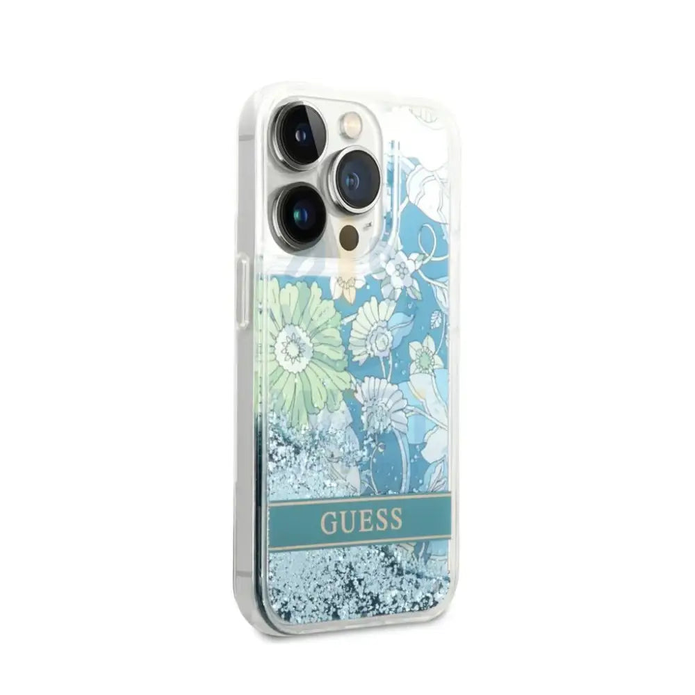 Guess Apple iPhone 14 Pro Max Liquid Glitter Flower Case - Green Accessories > Mobiles & Tablets > Mobiles
