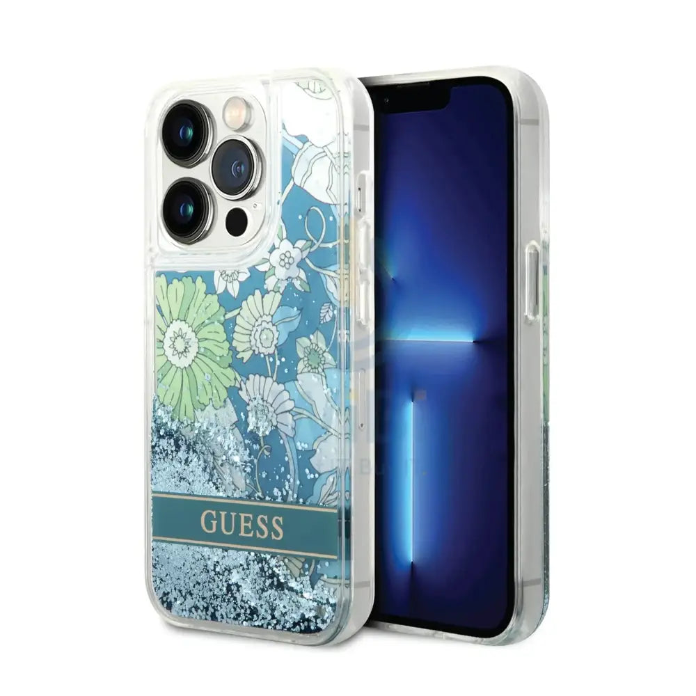 Guess Apple iPhone 14 Pro Max Liquid Glitter Flower Case - Green Accessories > Mobiles & Tablets > Mobiles