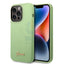 Guess Apple iPhone 14 Pro Max Liquid Silicone Case with PC Camera Outline & Script Metal Logo - Green Accessories >