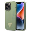 Guess Apple iPhone 14 Pro Max Liquid Silicone Case With Shiny Line & Metal Triangle Tone Logo - Green Accessories >
