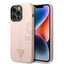 Guess Apple iPhone 14 Pro Max Liquid Silicone Case With Shiny Line & Metal Triangle Tone Logo - Pink Accessories >