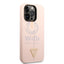 Guess Apple iPhone 14 Pro Max Liquid Silicone Case With Shiny Line & Metal Triangle Tone Logo - Pink Accessories >