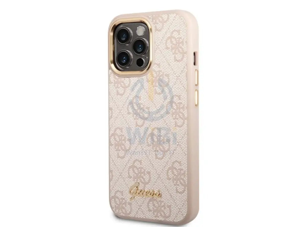 Guess Apple iPhone 14 Pro Max PC/TPU 4G PU Case With Metal Camera Outline & Buttons - Pink Accessories > Mobiles &