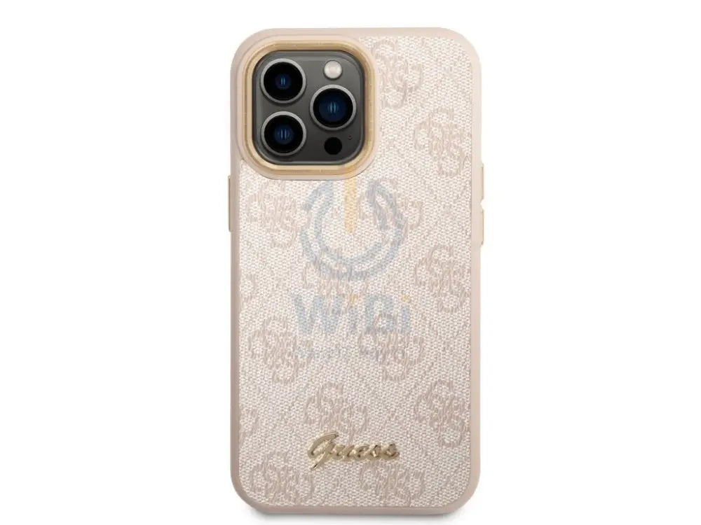 Guess Apple iPhone 14 Pro Max PC/TPU 4G PU Case With Metal Camera Outline & Buttons - Pink Accessories > Mobiles &