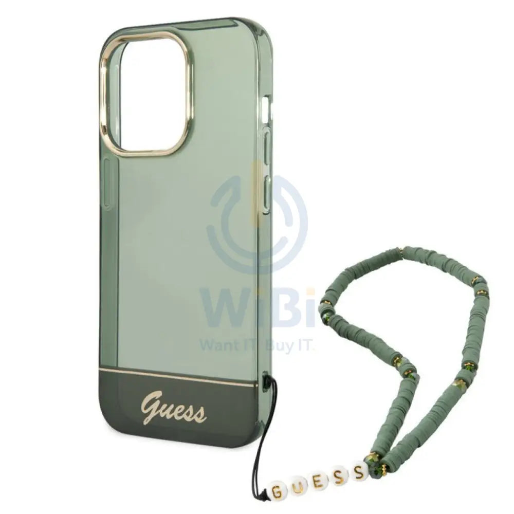 Guess Apple iPhone 14 Pro Max PC / TPU IML Case Double layer Electroplated Camera Outline Translucent with Strap