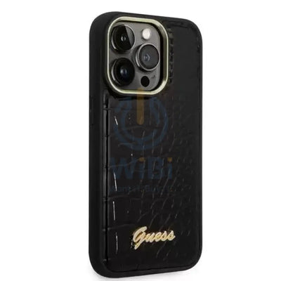 Guess Apple iPhone 14 Pro Pu Croco Case With Metal Camera Outline - Black Accessories > Mobiles & Tablets > Mobiles