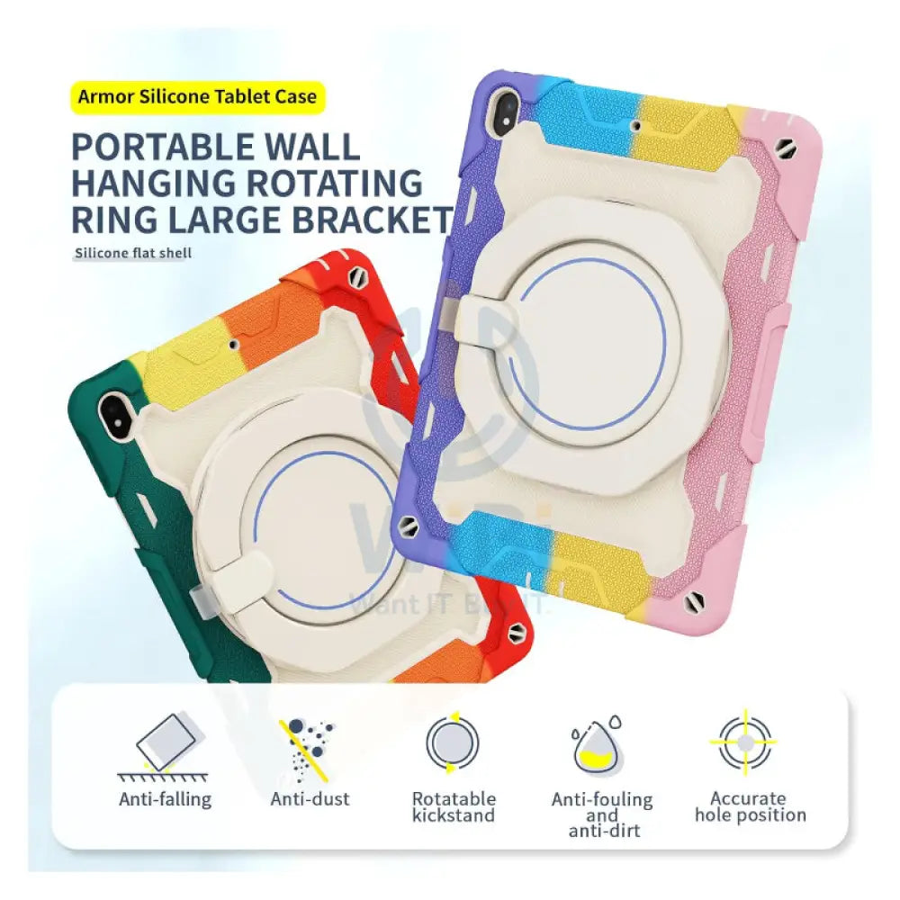Heavy Duty Shockproof Case with 360° Kickstand For Apple iPad 11 A16 Rainbow Pink Accessories > Mobiles & Tablets >