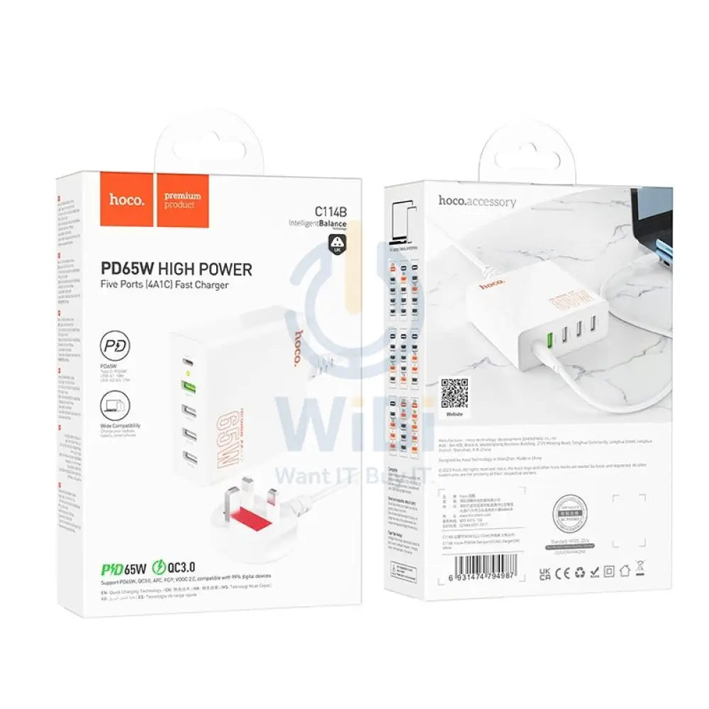 هوكو C114B C114B فيجن PD 65W يو اس بي/ تايب-سي + 4 يو اس بي خمسة منافذ سريع شاحن اكسسوارات > طاقة محولات > عرض > منطقة
