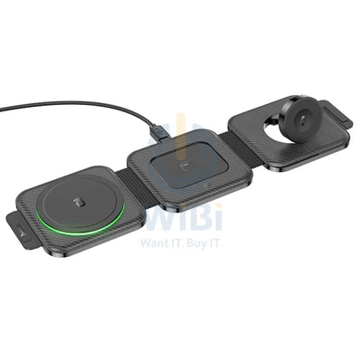 HOCO CQ4 Unique Folding 3 in 1 Magnetic Wireless Charger - Black Accessories > Power Adapters