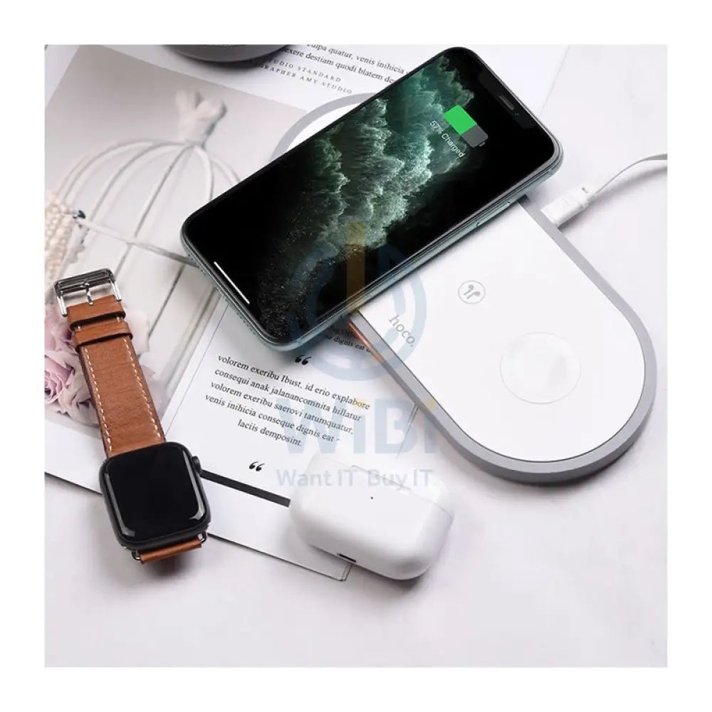 HOCO CW24 Handsome 3-in-1 TableTop Wireless Charger - QI / White