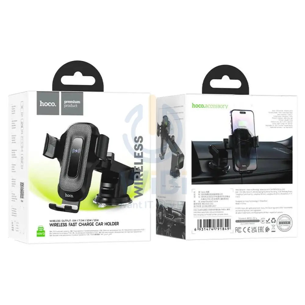 HOCO HW3 Fast Wireless Charger Center Console Car Holder - 15W / Black Accessories > Mobiles & Tablets > Mobiles >