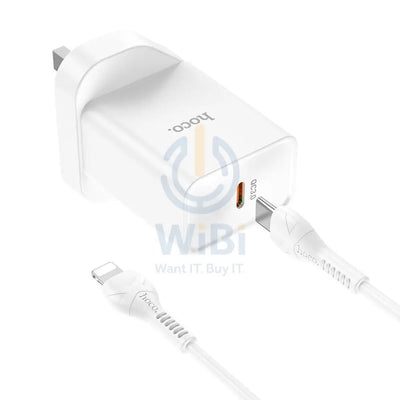 HOCO NK6 Rise Single Port Wall Charger With Lightning to USB-C Cable - USB-C / 20W / White
