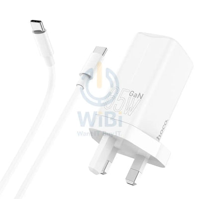 HOCO NK7 GaN Wall Charger With USB-C Cable - USB-C / USB-A / White