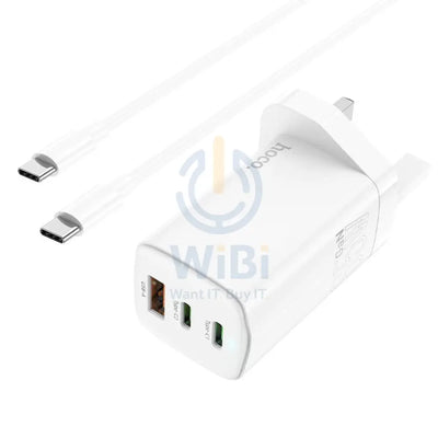 HOCO NK7 GaN Wall Charger With USB-C Cable - USB-C / USB-A / White