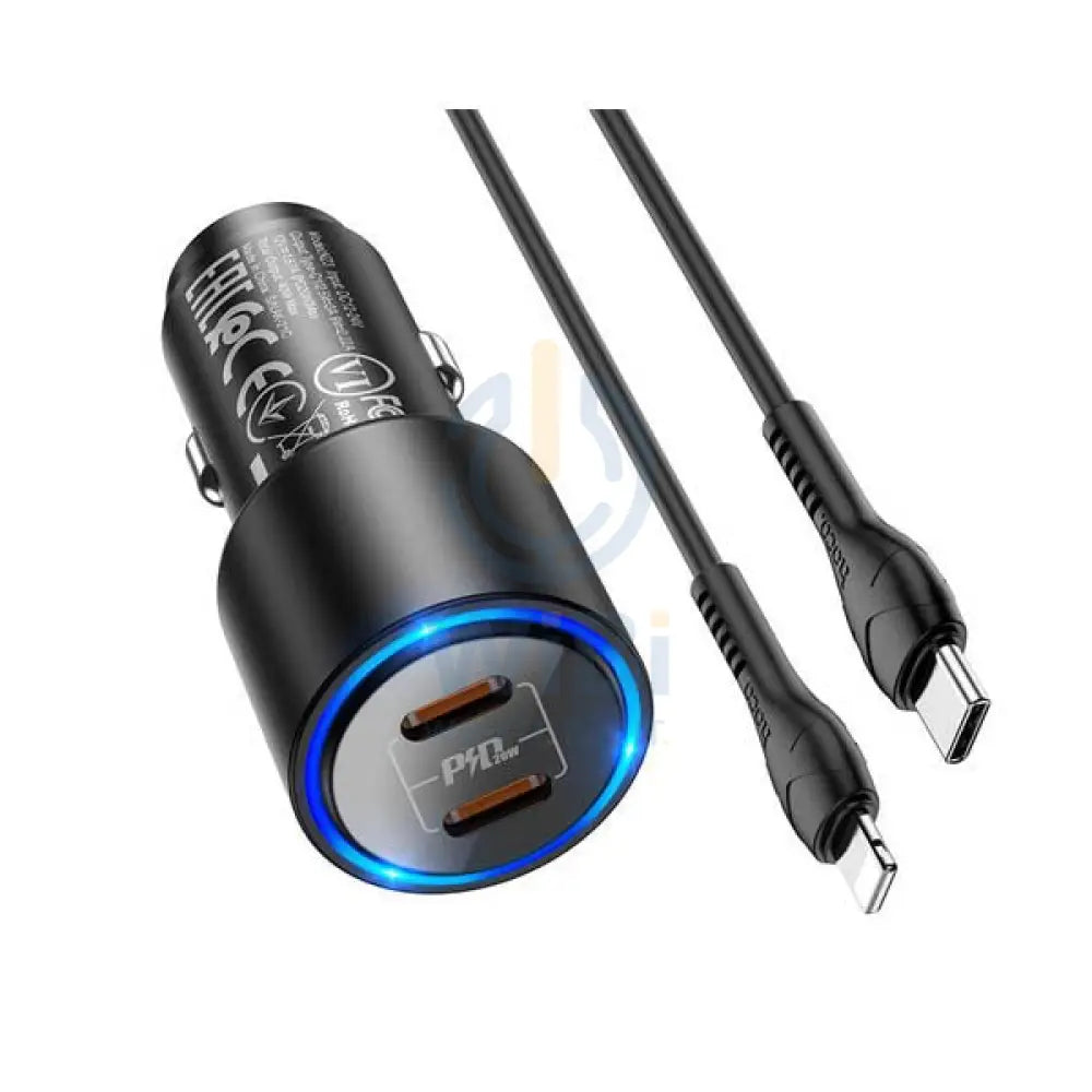 Hoco NZ3 LED Light Car Charger - Type-C / Lightning / Black Accessories > Mobiles & Tablets > Mobiles > Car Chargers