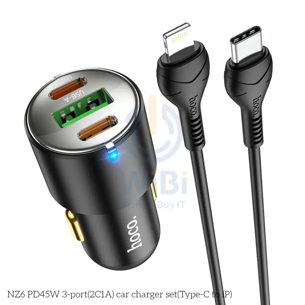 HOCO NZ6 Car Charger - 45W / USB-C / Lightning / Black Accessories > Mobiles & Tablets > Mobiles > Car Chargers
