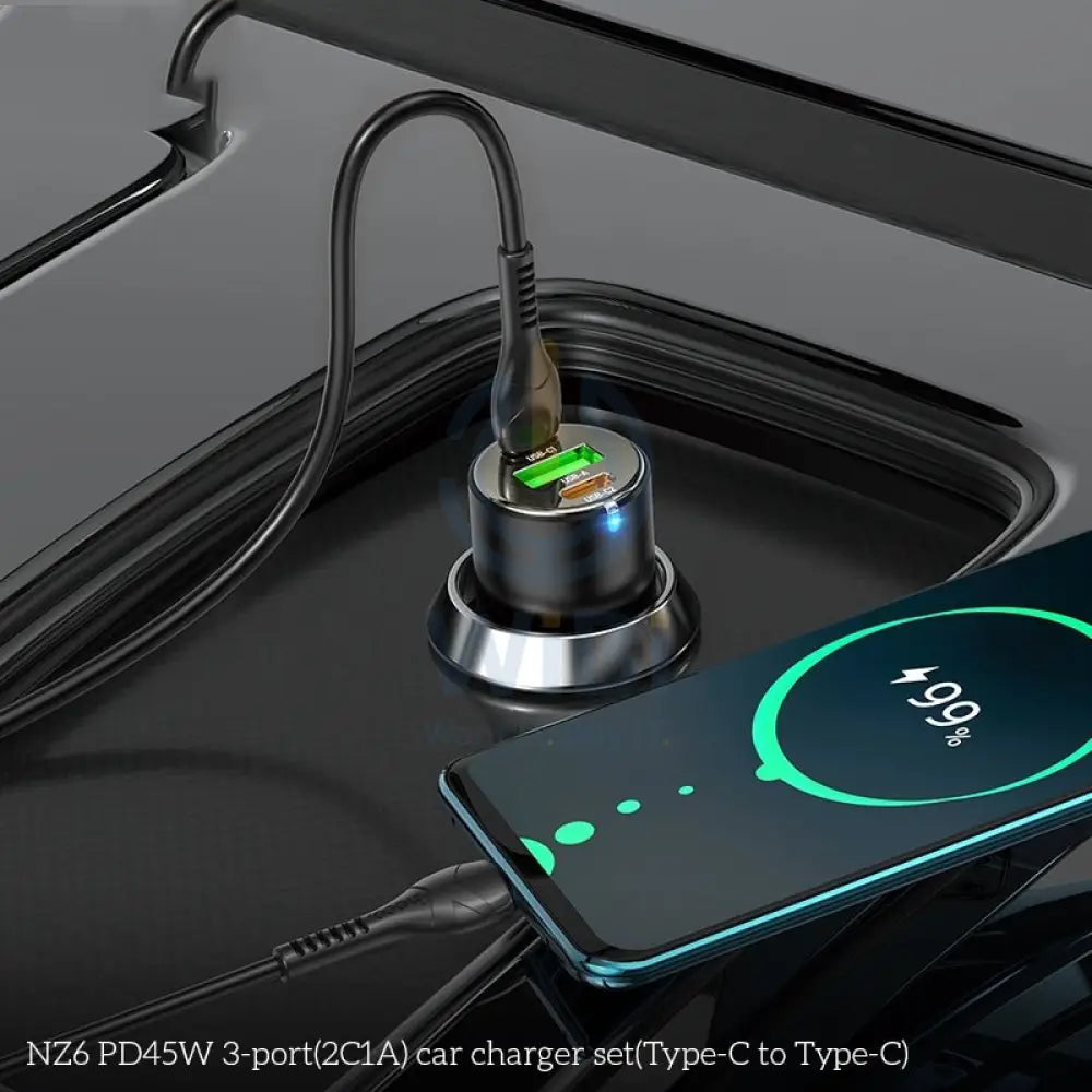 HOCO NZ6 Car Charger - 45W / USB-C / Lightning / Black Accessories > Mobiles & Tablets > Mobiles > Car Chargers