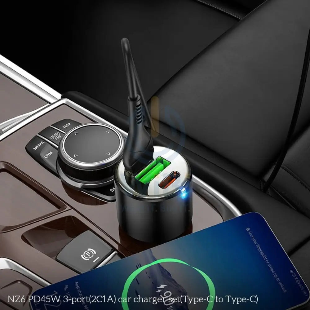 HOCO NZ6 Car Charger - 45W / USB-C / Lightning / Black Accessories > Mobiles & Tablets > Mobiles > Car Chargers