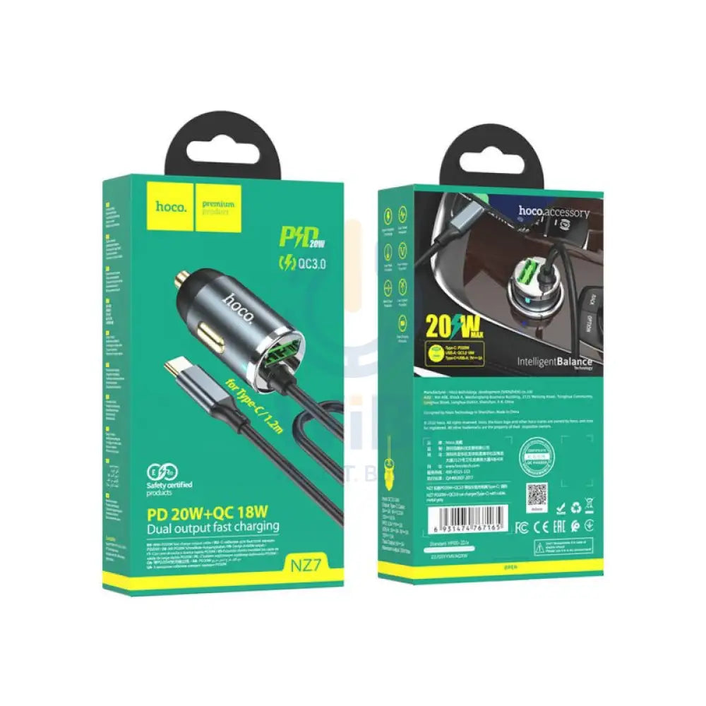 HOCO NZ7 Car Charger PD20W + QC3.0 with built-in Cable Accessories > Power Adapters