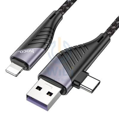 Hoco PD 20W 2-In-1 Super Fast Charging Type-C & Lightning Data Cable 1.2m- Black Accessories > Cables & Converters >