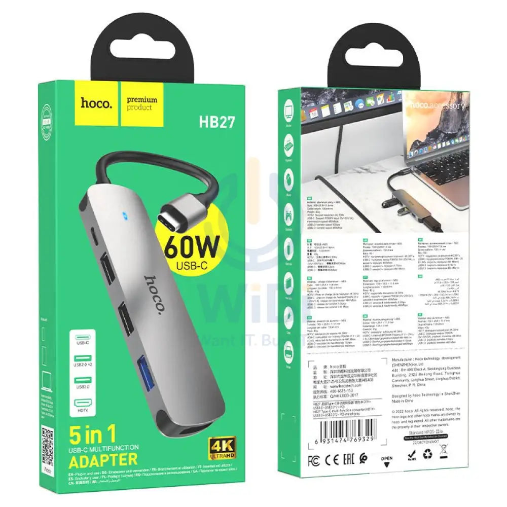 Hoco Type-C Hub HB HDTV + USB 3.0 + USB 2.0 * 2 + PD (HB27) Accessories > USB Hub