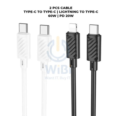 Hoco Type-C to Lightning & Type-C to Type-C Cables - 20W / 60W / Black / White / Pack of 2 Accessories > Cables &