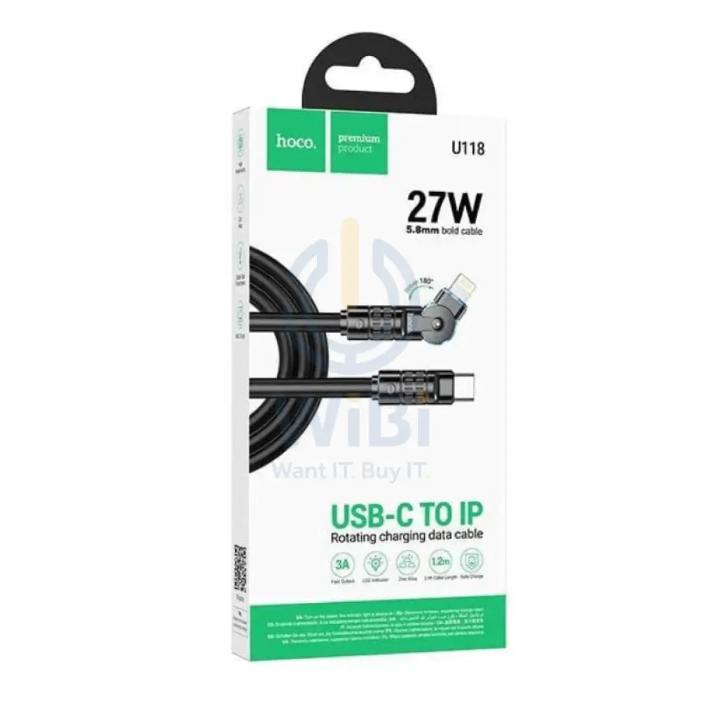 هوكو يو118 سريع شحن بيانات كابل من النوع C / لايتننج / 27 واط / 1.2 متر  أسود اكسسوارات  كبلات  محولات >