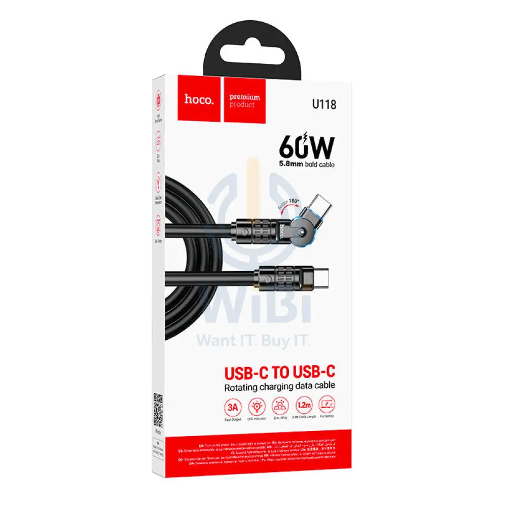 هوكو يو118 يو118 تريومف للشحن بيانات كابل من النوع C / 60 واط / 1.2 متر / أسود اكسسوارات > كبلات  محولات > كبلات