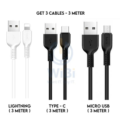 Hoco X20 Flash Charging Data Cable - 3Meter / Type-C/ Lightning / Micro USB / Black / White Accessories > Cables &
