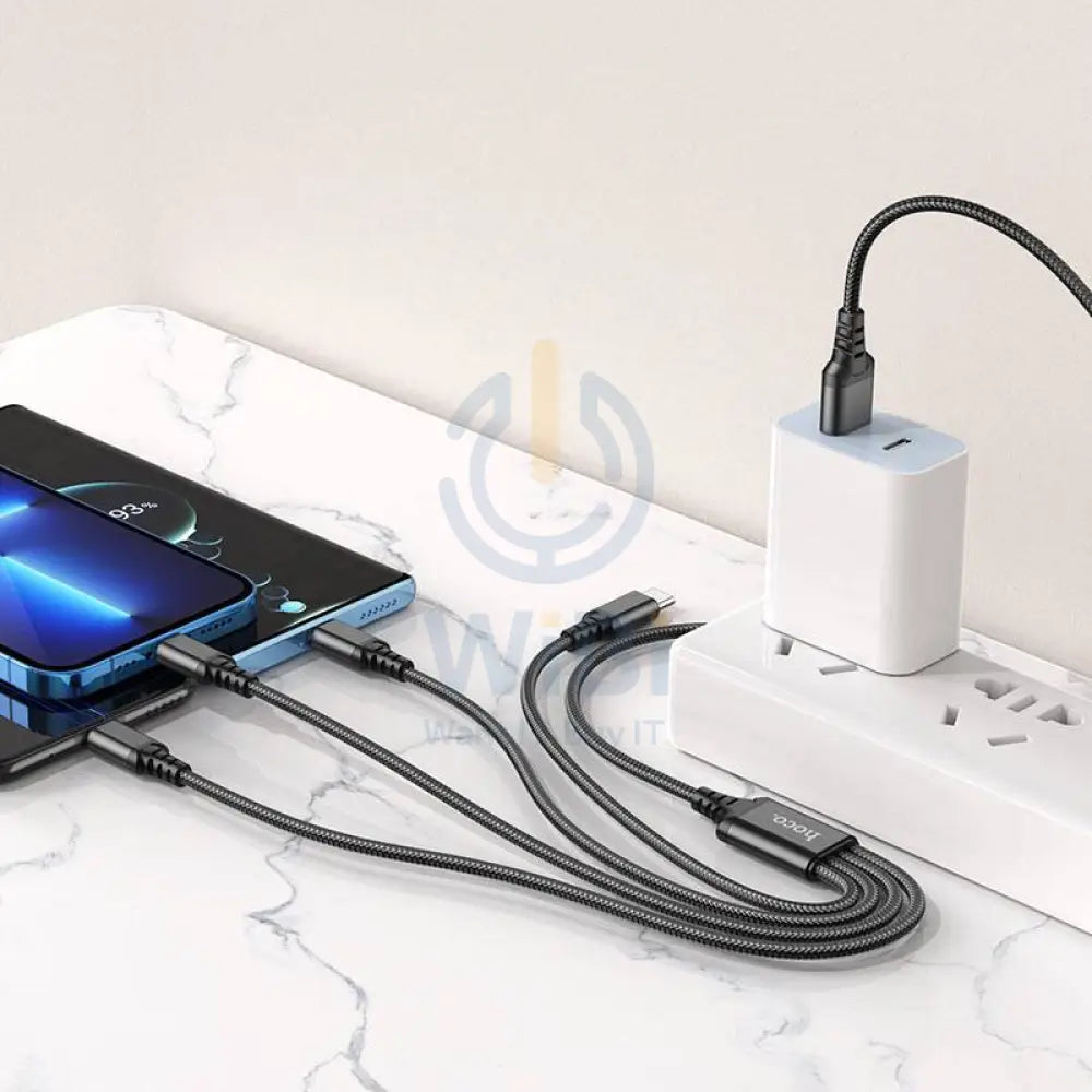 هوكو X76 4 في 1 للشحن 4 في 1 كابل - لايتننج / 2x تايب-سي / مايكرو يو اس بي / 1 متر / أسود اكسسوارات > كبلات  محولات