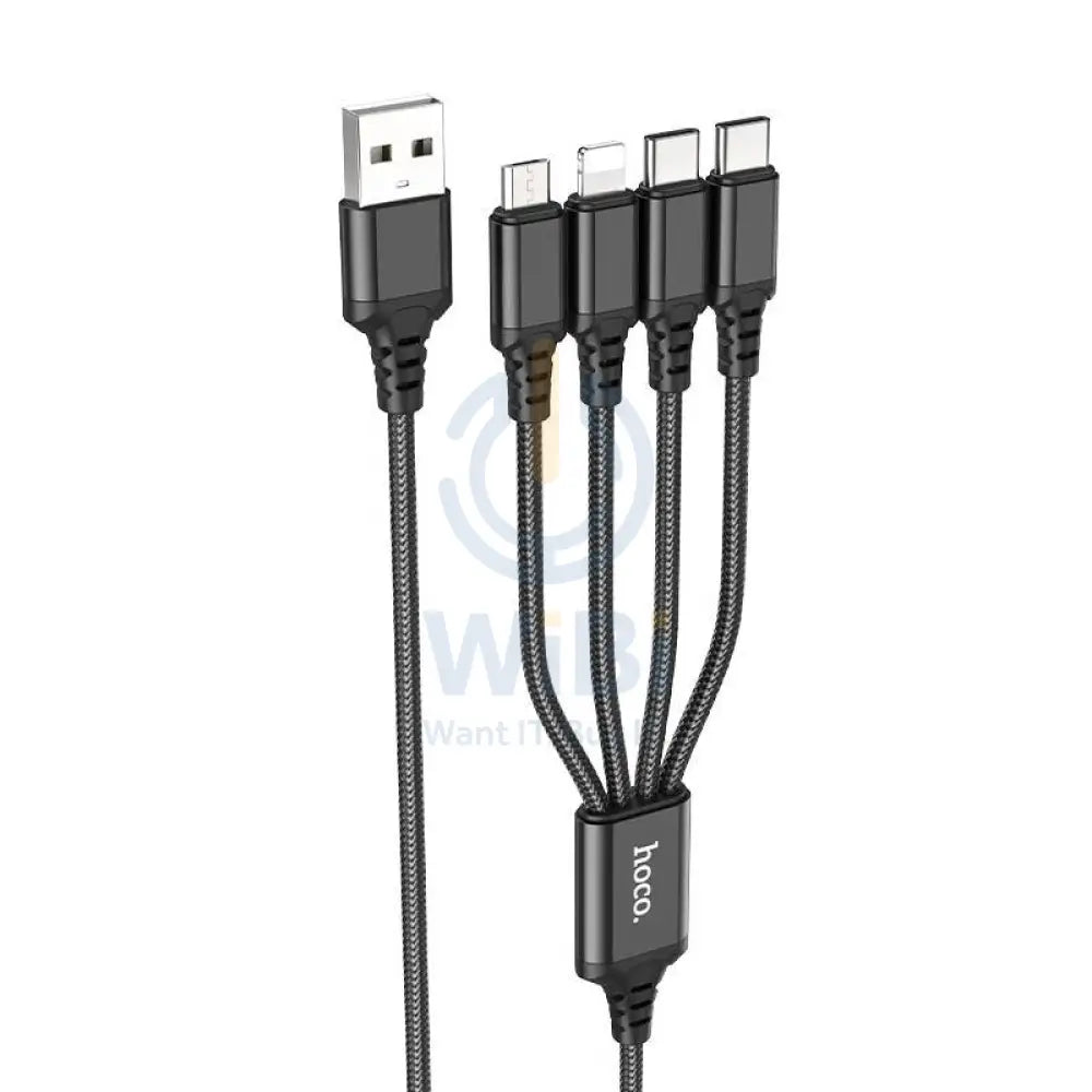 هوكو X76 4 في 1 للشحن 4 في 1 كابل - لايتننج / 2x تايب-سي / مايكرو يو اس بي / 1 متر / أسود اكسسوارات > كبلات  محولات