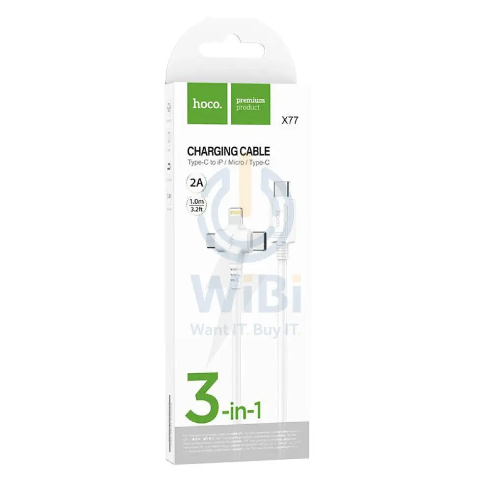HOCO X77 Jewel 3-in-1 Charging Cable - Type-C / Lightning / Micro USB / 1 Meter / White Accessories > Cables &