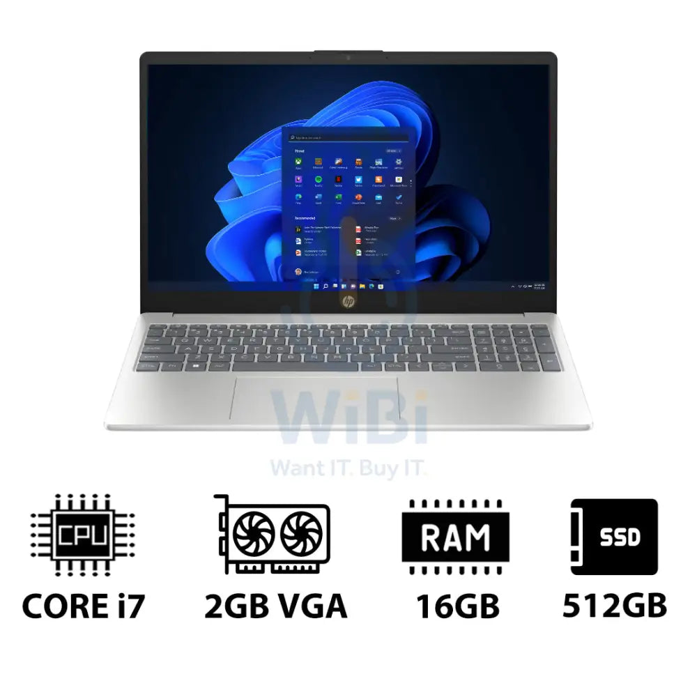 HP 15-FD0142NE - 15.6’’ FHD / i7 / 16GB / 512GB (NVMe M.2 SSD) / MX570 2GB VGA / Win 11 Pro / 1YW / Natural Silver