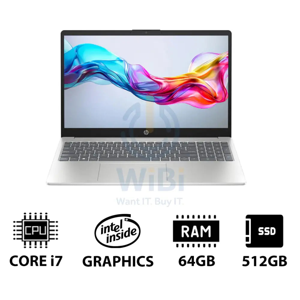 HP 15-FD0144NE - 15.6’’ FHD / i7 / 64GB / 512GB (NVMe M.2 SSD) / DOS (Without OS) / 1YW / Natural Silver - Laptop