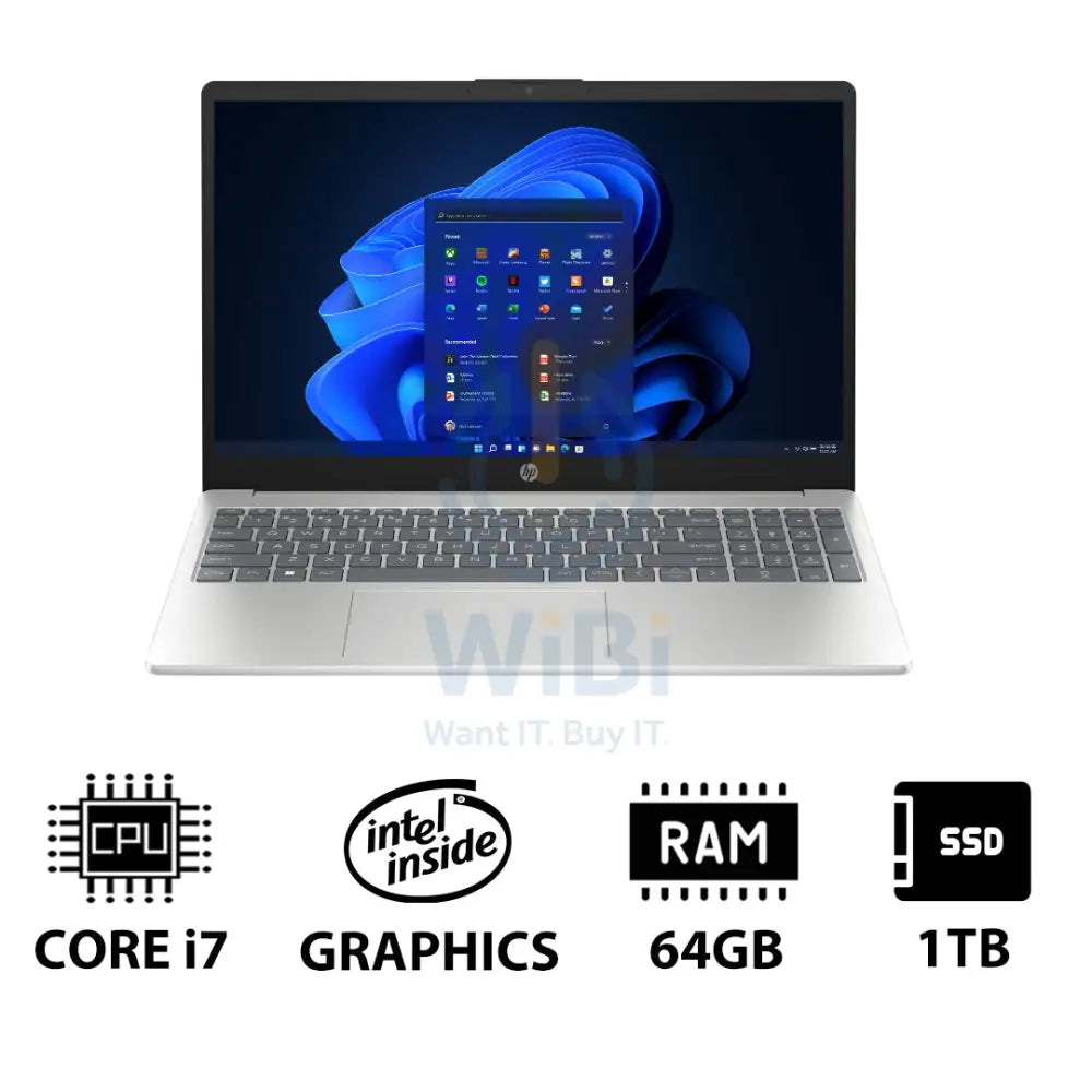 HP 15-FD0146NE - 15.6’’ FHD / i7 / 64GB / 1TB (NVMe M.2 SSD) / Win 11 Pro / 1YW / Natural Silver - Laptop Laptops