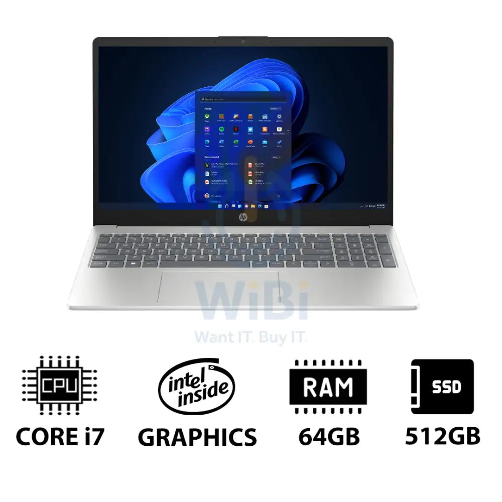 إتش بي 15-FD0146NE - 15.6 بوصة FHD / آي 7 / 64 جيجابايت / 512 جيجابايت (NVMe م.2 إس إس دي) / ويندوز 11 برو / ضمان سنة / فضي -لابتوبات