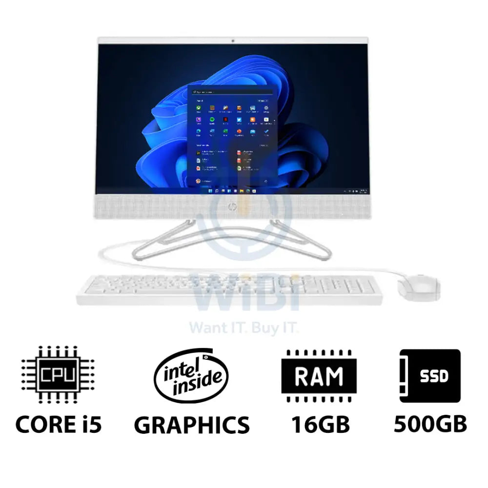 HP 200 G4 AIO PC - i5 / 16GB / 500GB (NVME M.2 SSD) / 21.5’’ FHD Non-Touch / Win 11 Pro / 1YW / Snow White - Desktop