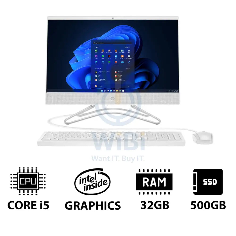 HP 200 G4 AIO PC - i5 / 32GB / 500GB (NVME M.2 SSD) / 21.5’’ FHD Non-Touch / Win 11 Pro / 1YW / Snow White - Desktop