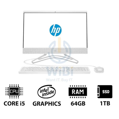 HP 200 G4 AIO PC - i5 / 64GB / 1TB (NVME M.2 SSD) / 21.5’’ FHD Non-Touch / DOS (Without OS) / 1YW / Snow White