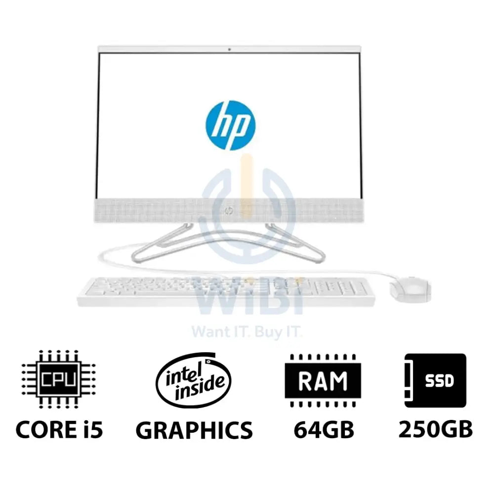 HP 200 G4 AIO PC - i5 / 64GB / 250GB (NVME M.2 SSD) / 21.5’’ FHD Non-Touch / DOS (Without OS) / 1YW / Snow White