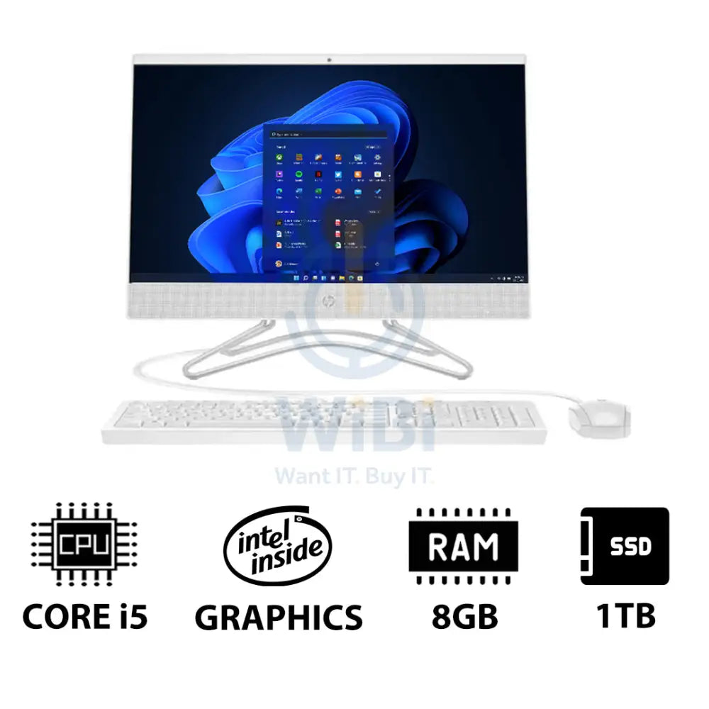 HP 200 G4 AIO PC - i5 / 8GB / 1TB (NVME M.2 SSD) / 21.5’’ FHD Non-Touch / Win 11 Pro / 1YW / Snow White - Desktop