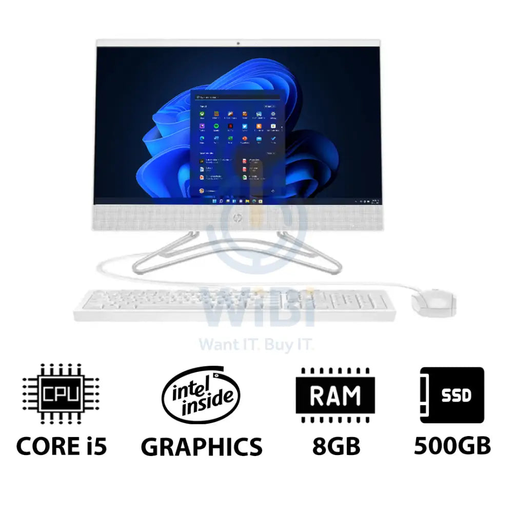 إتش بي 200 جي4 المتكامل  جي4 جهاز كمبيوتر - آي 5 / 8 جيجابايت / 500 جيجابايت (NVME م.2 إس إس دي) / 21.5 بوصة FHD لا تعمل باللمس / ويندوز 11 برو  ويندوز 11  / ضمان سنة / أبيض - كمبيوتر مكتبي