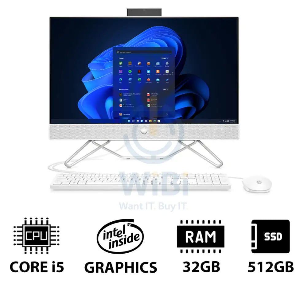 HP 24-CB1339NE AIO PC - i5 / 32GB / 512GB (NVMe M.2 SSD) / 23.8’’ FHD Non-Touch / Win 11 Pro / 1YW / Starry White