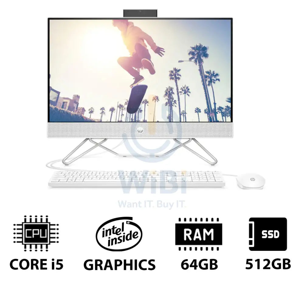 HP 24-CB1339NE AIO PC - i5 / 64GB / 512GB (NVMe M.2 SSD) / 23.8’’ FHD Non-Touch / DOS (Without OS) / 1YW / Starry White