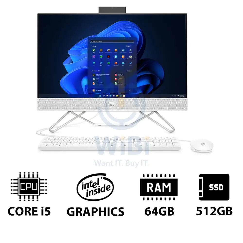 HP 24-CB1339NE AIO PC - i5 / 64GB / 512GB (NVMe M.2 SSD) / 23.8’’ FHD Non-Touch / Win 11 Pro / 1YW / Starry White